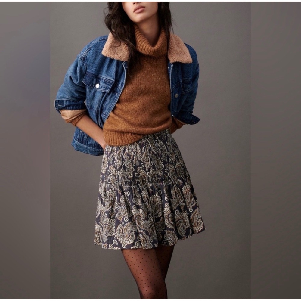 Anthropologie Paisley Pintuck Mini Skirt Black Brown Size S